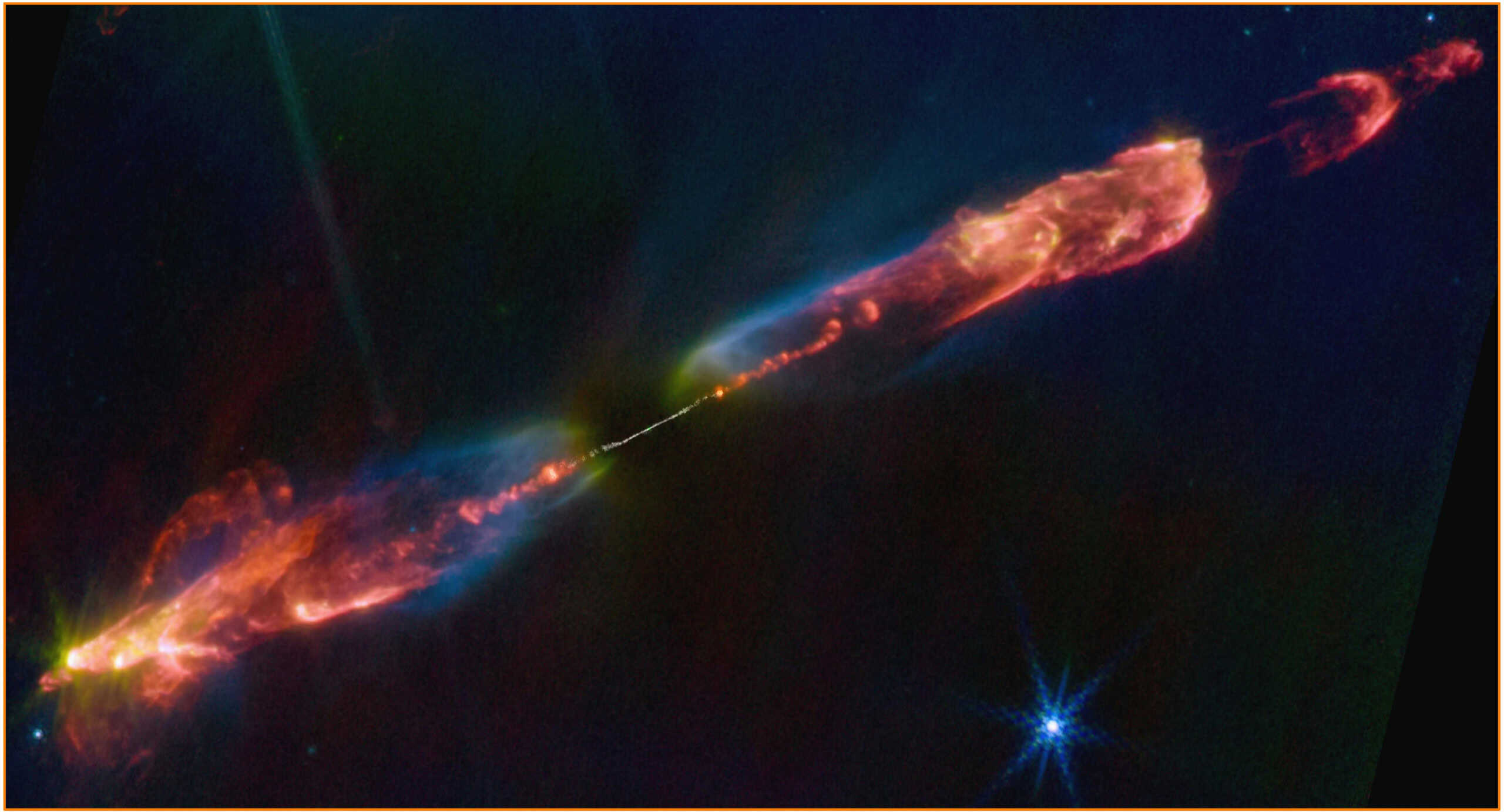 Telescópios James Webb e ALMA registram jatos de energia de estrela recém-nascida - Imagem do artigo