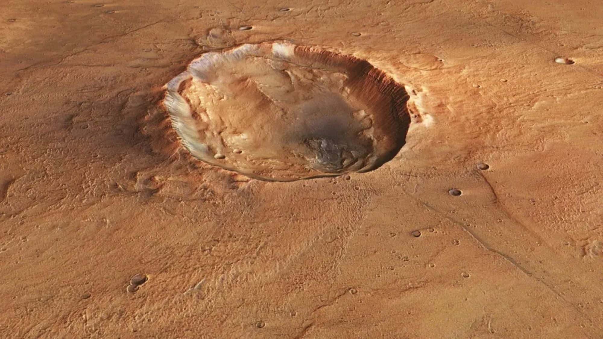 Cratera em Marte ganha aparência de borboleta em imagem da sonda Mars Express - Imagem do artigo