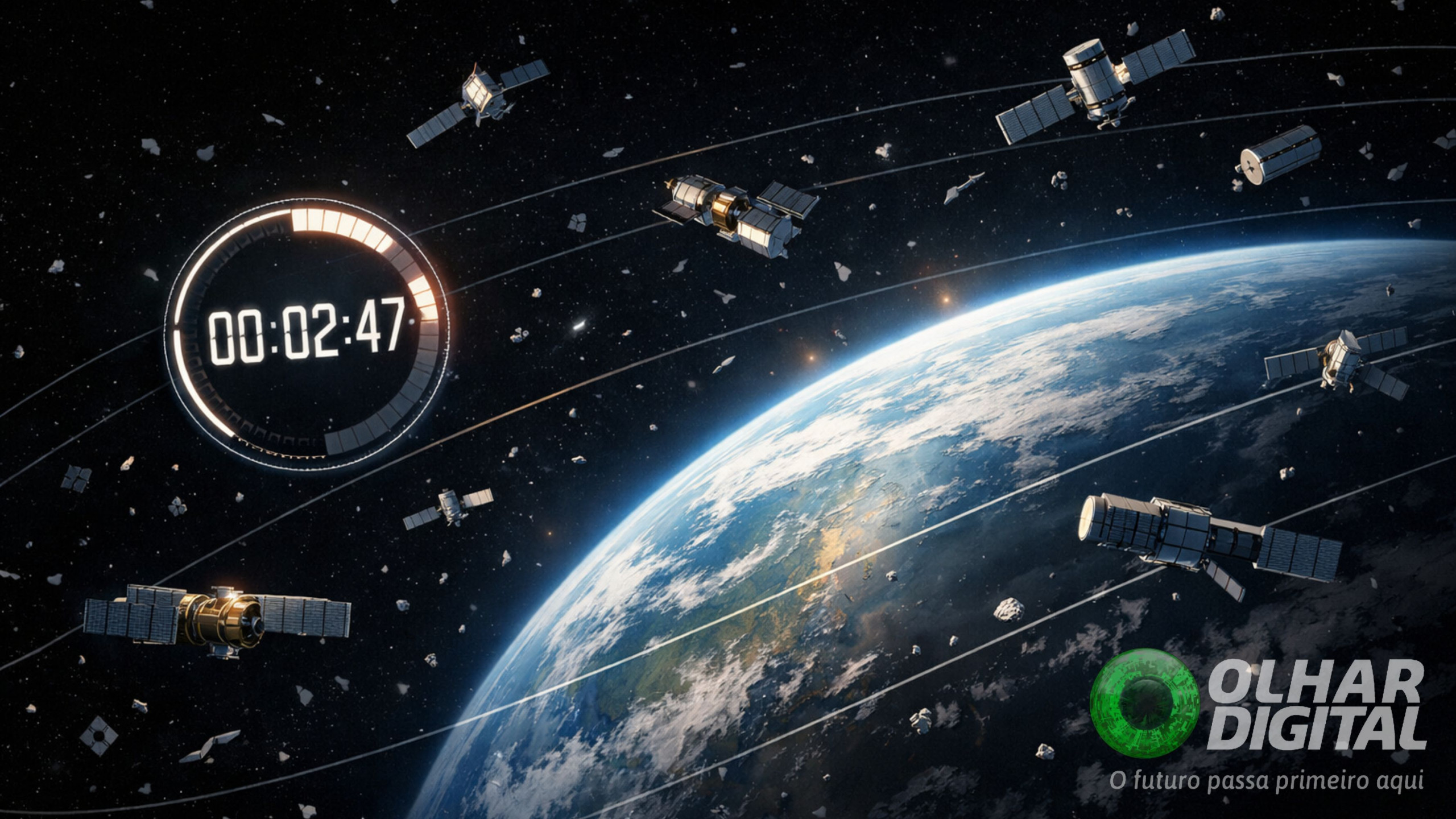 ‘Relógio do Colapso’ aponta colisão de satélites em até 2,8 dias caso manobras falhem - Imagem do artigo