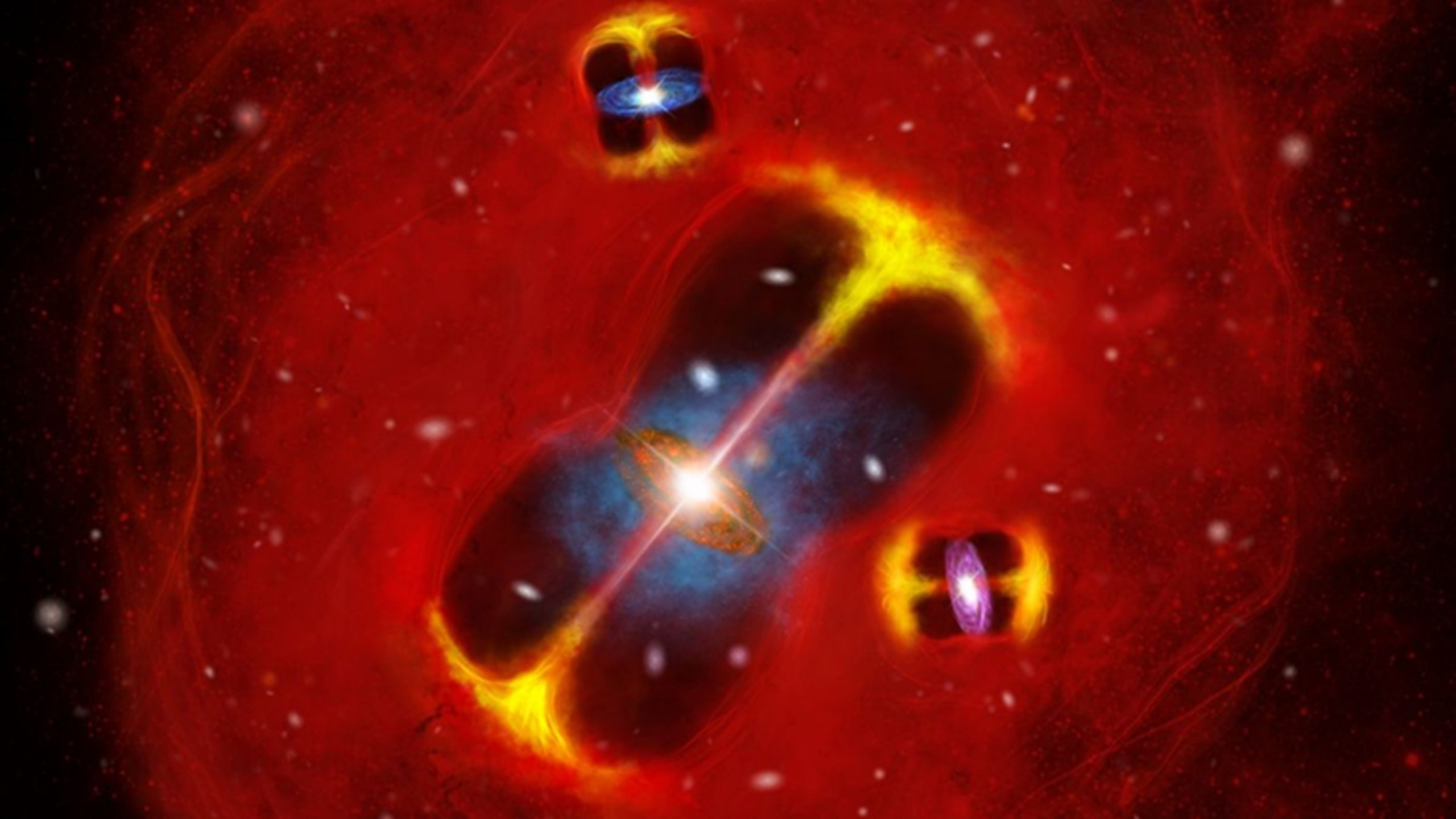Aglomerado SPT2349-56 exibe gás cinco vezes mais quente que modelos previam no início do Universo - Imagem do artigo