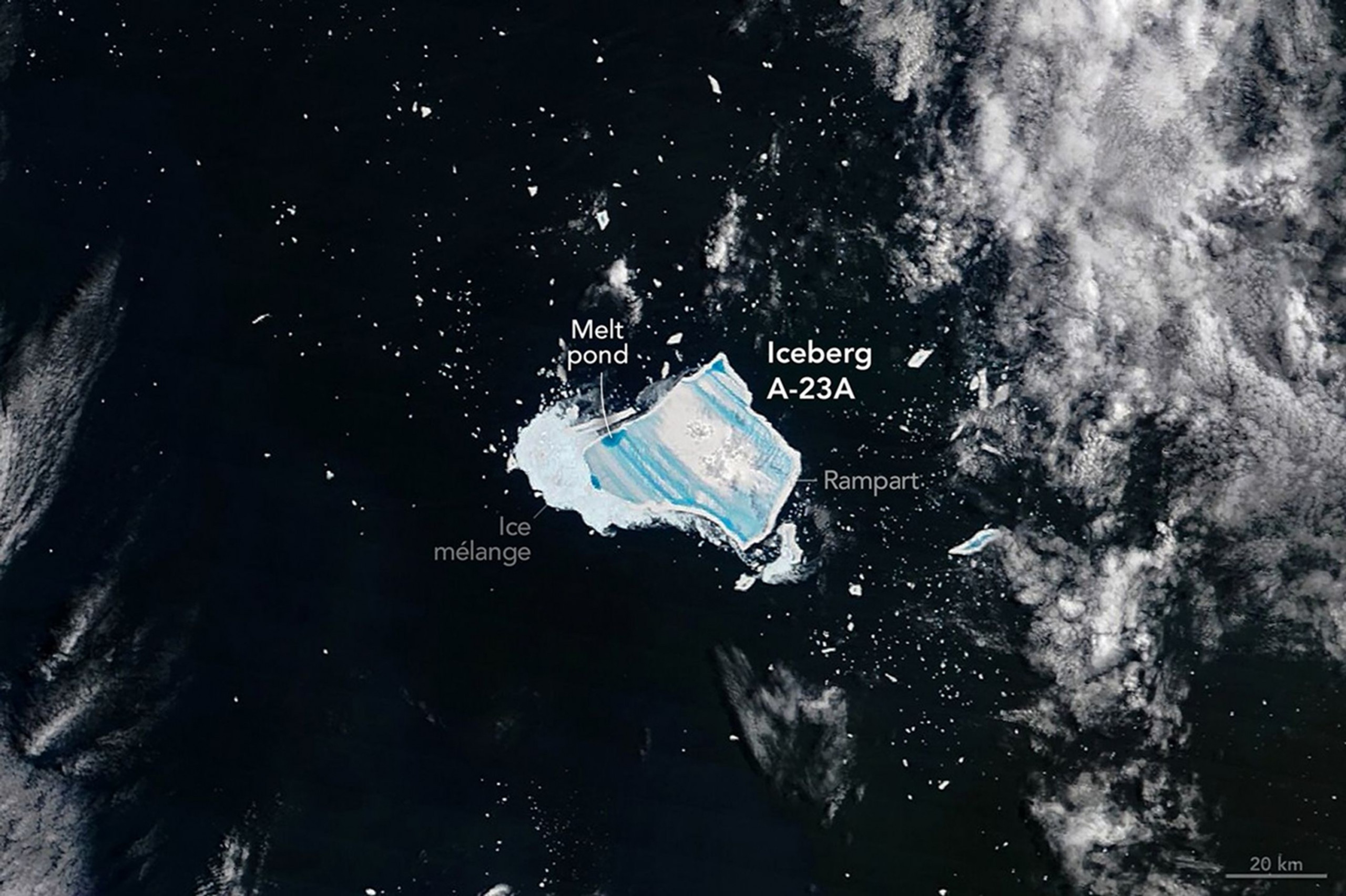 Imagem da NASA mostra A-23A, maior iceberg do mundo, a dias do colapso - Imagem do artigo