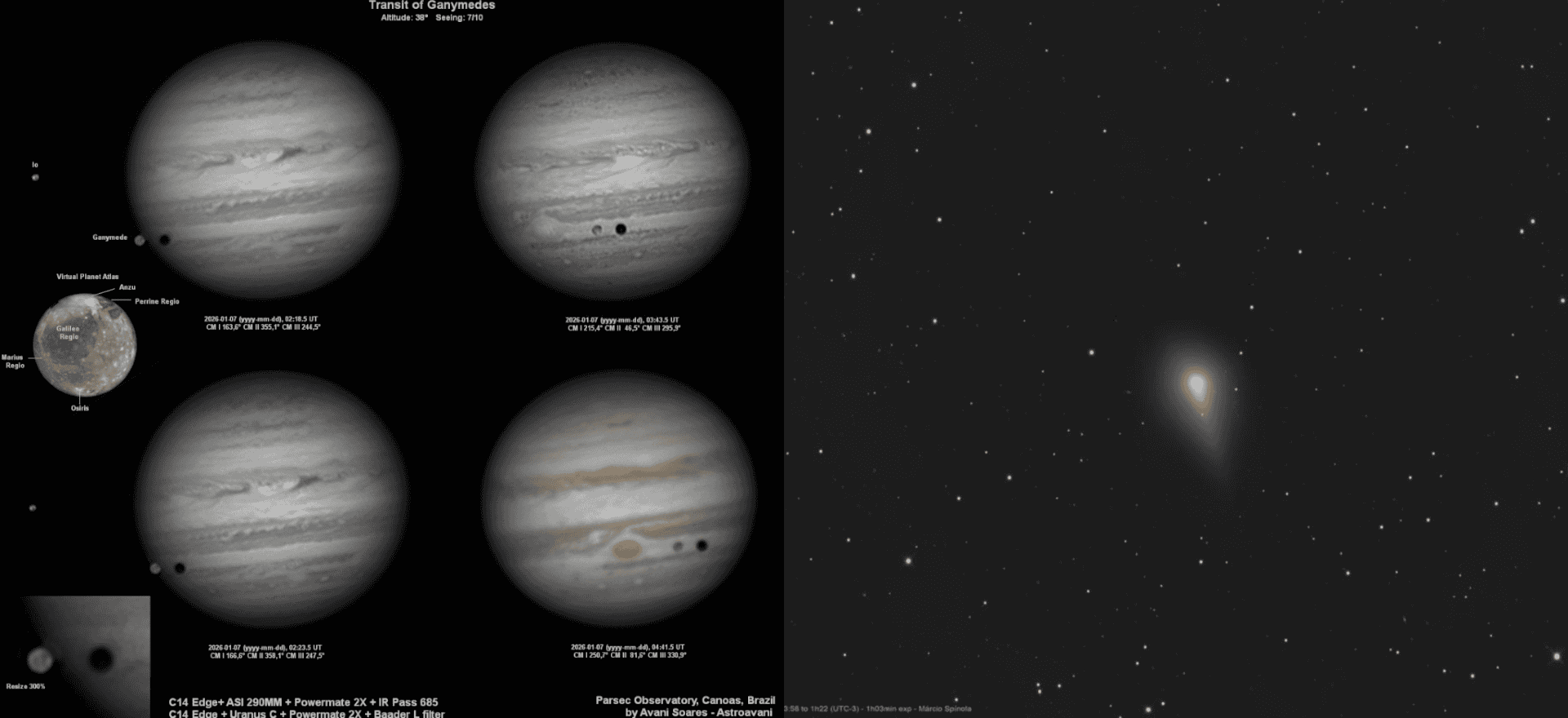 Brasileiros registram trânsito de Ganimedes em Júpiter e a passagem do cometa interestelar 3I/ATLAS - Imagem do artigo